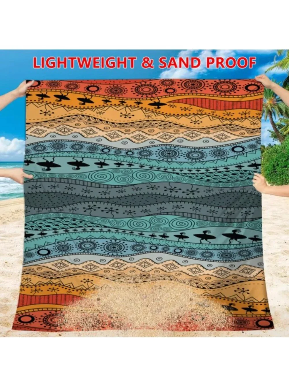 Beach Mat Waterproof Sandproof Large Beach Blanket with 4 Stakes